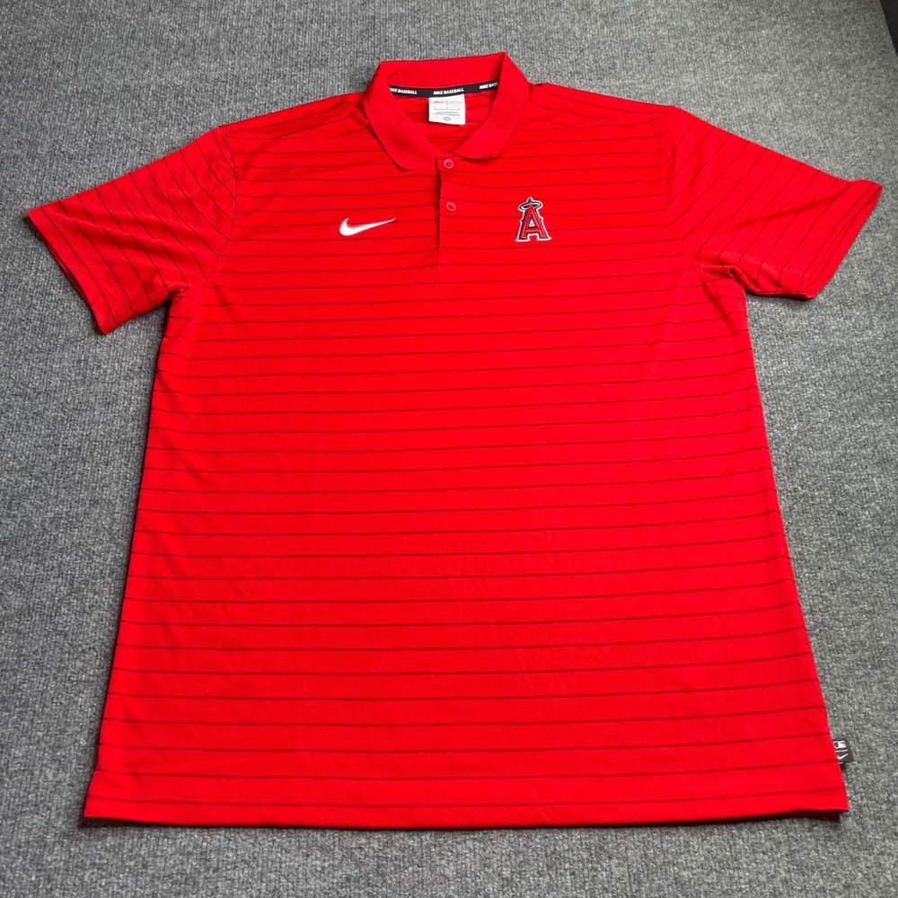 Nike Polo Shirt Men's Large Red Los Angeles Angels MLB Dri-FIT
